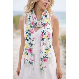 Talbots Shawl Spring Garden Floral Cottagecore Spring Fringe Scarf